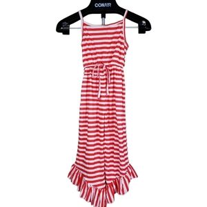 Lady's World | Boutique Glam Red White Striped Ruffle Hem Romper Girl's 6-7T